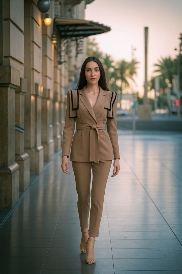 Architectural Edge Sculpted Camel Suit - Image 7