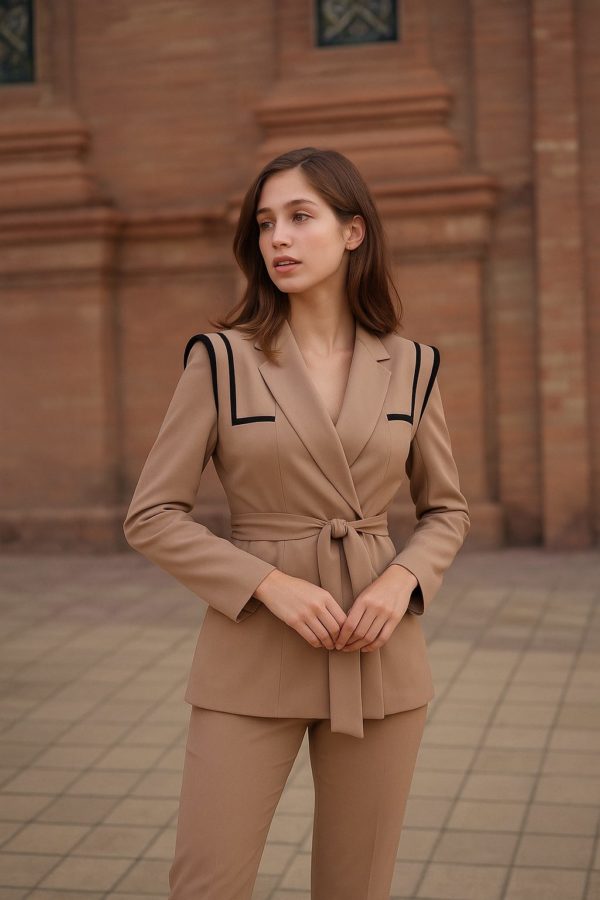 Architectural Edge Sculpted Camel Suit - Image 8